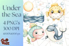 Under the Sea Nursery Clipart, Ocean Animals PNG Product Image 1