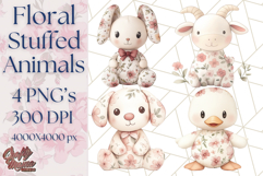 Pink Floral Stuffed Animal Clipart PNG, Cute Stuffed Animals Product Image 1