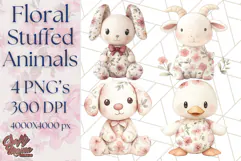 Pink Floral Stuffed Animal Clipart PNG, Cute Stuffed Animals Product Image 1