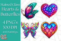 Stained Glass Hearts and Butterflies Clipart PNG Product Image 1