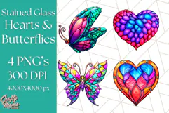 Stained Glass Hearts and Butterflies Clipart PNG Product Image 1