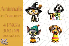 Halloween Animals in Costumes Clipart PNG, Cute Pets Art Product Image 1