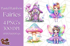 Pastel Fairy Clip Art PNG With Glitter, Rainbow Fairy Png Product Image 1