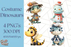 Dinosaur Costume Clipart, Cute Dinos in Halloween Outfits Product Image 1