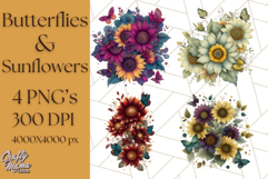 Sunflower and Butterfly PNG Clipart, Bright Jewel Tones Png Product Image 1