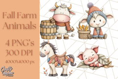 Fall Farm Animal Clipart, Autumn Barnyard PNG Illustrations Product Image 1