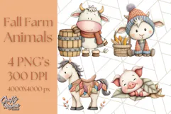 Fall Farm Animal Clipart, Autumn Barnyard PNG Illustrations Product Image 1