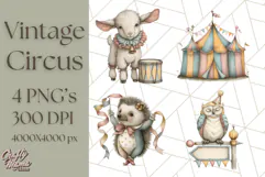 Vintage Carnival Animals Clipart PNG, Retro Circus Elements Product Image 1