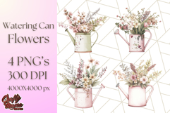 Watering Can Flowers PNG, Rustic Floral Watercolor Clipart Product Image 1