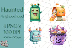 Halloween Neighborhood Clipart PNG for Trick or Treat Product Image 1