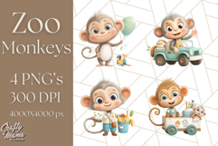 Zoo Monkeys Clipart, Cute Cartoon Jungle Monkeys PNG Product Image 1