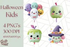Kawaii Halloween Clipart Cute Kids and Candy Elements Png Product Image 1