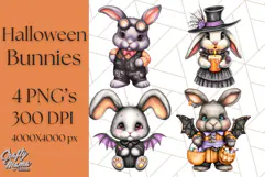 Halloween Bunny Clipart, Cute Bunnies in Costumes PNG Product Image 1