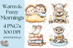 Warm &amp; Fuzzy Mornings PNG Clipart, Cozy Animal Art Download Product Image 1