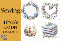 Floral Sewing Clipart PNG Vintage Sewing Elements Needlework Product Image 1