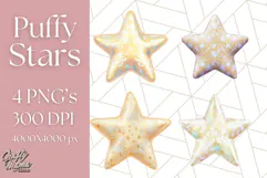 Cute Puffy Star Clipart PNG, 3D Glossy Pastel Stars Clip Art Product Image 1