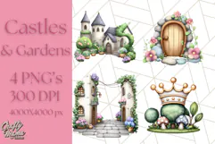 Princess Castle Clipart PNG, Enchanted Garden Artwork Product Image 1