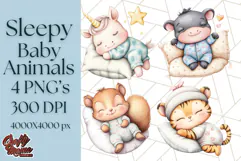 Sleeping Baby Animals PNG, Cozy Pajama Bedtime Clipart Png Product Image 1