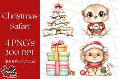 Muted Cute Safari Christmas Animal PNG Clipart, Holiday Png Product Image 1