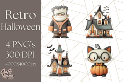 Retro Halloween Clipart Vintage PNG Graphics, 50s Holiday Product Image 1