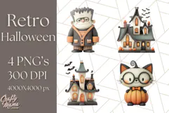 Retro Halloween Clipart Vintage PNG Graphics, 50s Holiday Product Image 1