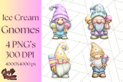 Ice Cream Gnome Clipart PNG Summer Dessert Art, Summer Gnome Product Image 1