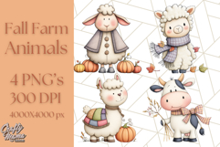 Fall Farm Animal Clipart, Autumn Barnyard PNG Illustrations Product Image 1