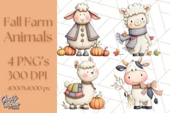 Fall Farm Animal Clipart, Autumn Barnyard PNG Illustrations Product Image 1