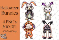 Halloween Bunny Clipart, Cute Bunnies in Costumes PNG Product Image 1