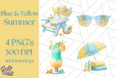 Sky Blue and Sunshine Yellow Summer Clipart PNG, Tropical Product Image 1