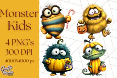 Monster Kids Clipart PNG, Cute Halloween Costume Art Product Image 1