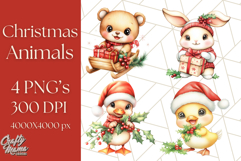 Vintage Christmas Clipart PNG, Cute Animals Holiday Elements Product Image 1