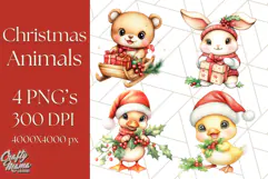 Vintage Christmas Clipart PNG, Cute Animals Holiday Elements Product Image 1