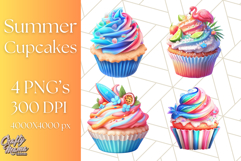 Bright Summer Cupcake PNG Clipart, Colorful Cupcakes Product Image 1