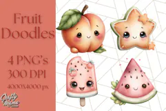 Fruit Doodles Clipart, Cute Cartoon Fruit PNG, Kawaii Food Product Image 1