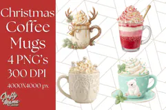Christmas Coffee Mugs Clipart PNG Festive Cups Product Image 1