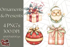 Vintage Christmas Ornaments and Presents PNG Holiday Clipart Product Image 1
