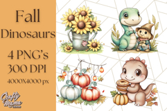 Fall Dinosaur PNG Clipart with Autumn Elements, Cute Dino Product Image 1