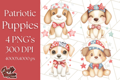 Patriotic Dogs Clipart, Cute 4th of July Puppies PNG Product Image 1