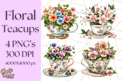 Vintage Floral Teacup Clipart PNG, Blooming Teacups Clip Art Product Image 1