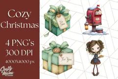 Cozy Christmas Clipart, Santa and Friends PNG Graphics Product Image 1
