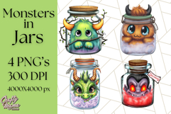 Halloween Monster Clipart PNG, Monsters in Jars, Spooky Png Product Image 1