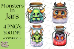 Halloween Monster Clipart PNG, Monsters in Jars, Spooky Png Product Image 1