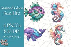 Stained Glass Sea Creatures PNG Clipart, Ocean Fantasy Product Image 1