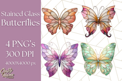 Stained Glass Butterfly PNG Colorful Clipart for Sublimation Product Image 1