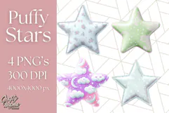 Cute Puffy Star Clipart PNG, 3D Glossy Pastel Stars Clip Art Product Image 1