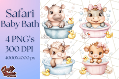 Safari Animal Babies in Bubble Baths, Cute Jungle Animal PNG Product Image 1