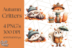 Cozy Autumn Animal Clipart, Fall Forest Critters PNG Product Image 1