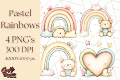 Pastel Plushie Rainbow Clipart PNG, Nursery Baby Animals Png Product Image 1