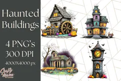 Halloween Buildings Clipart PNG, Haunted Houses Art Product Image 1
